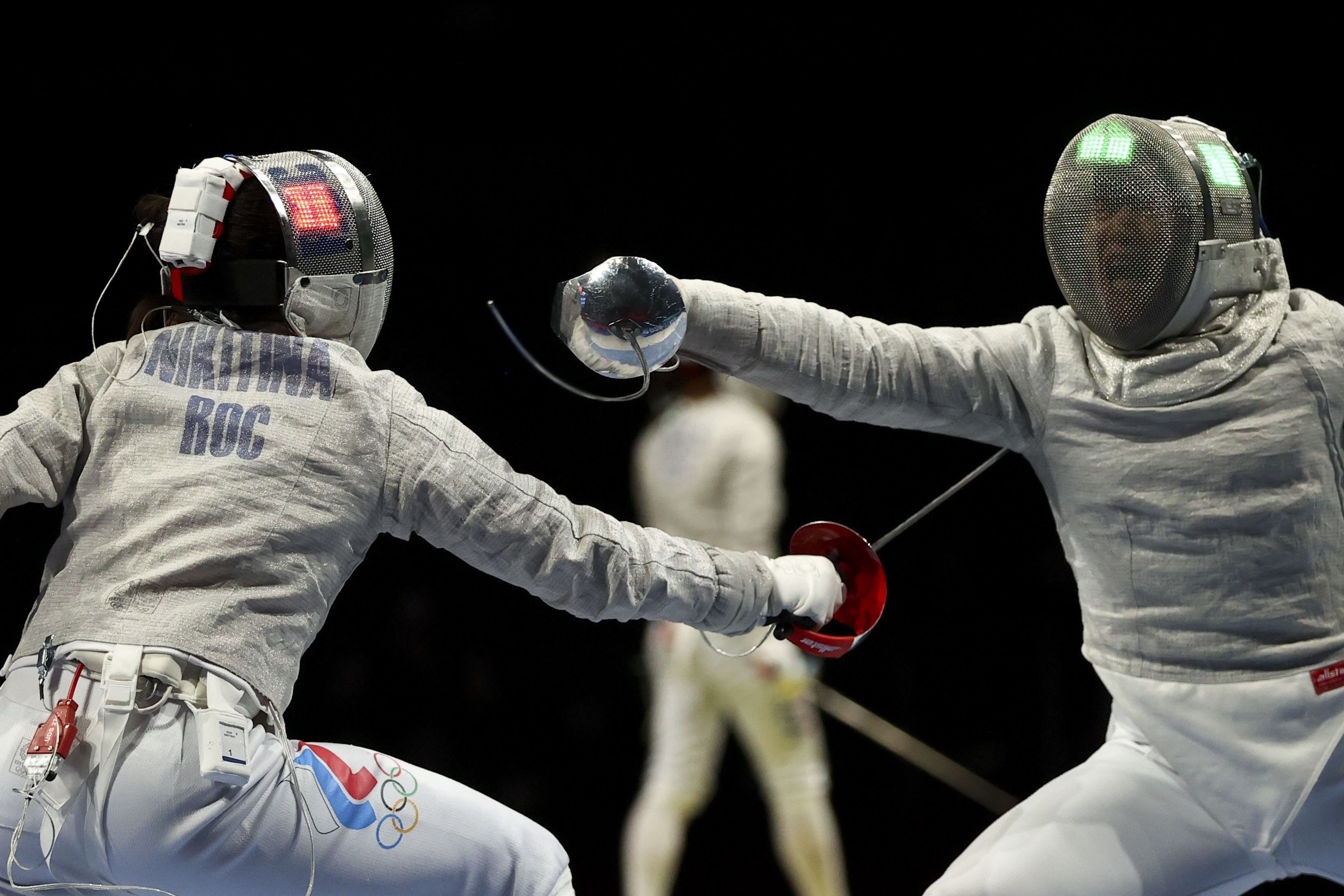 Fencer competing with a sabre